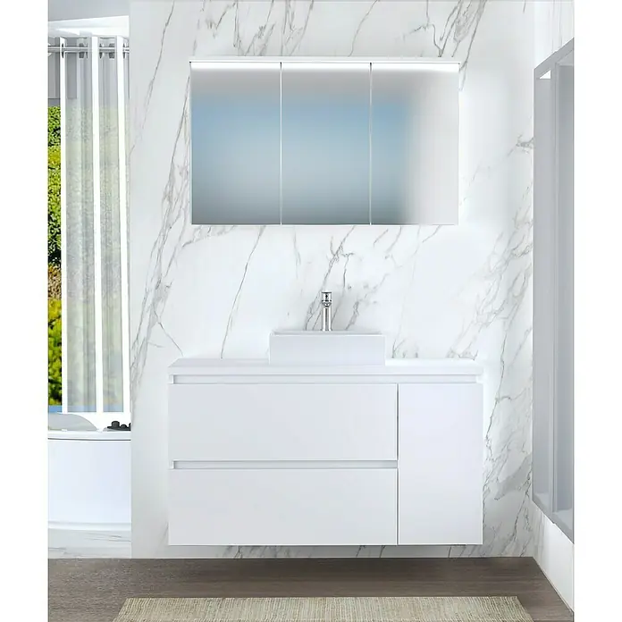Mueble de lavabo Farbe - 46 x 120 x 66 cm, Blanco seda, Mate - Foto ambiente