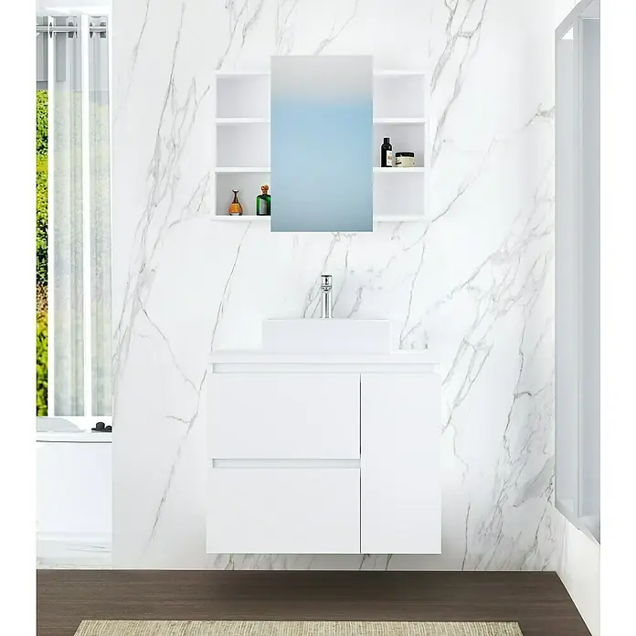 Mueble de lavabo Farbe - 46 x 70 x 66 cm, Blanco seda, Mate - Foto ambiente