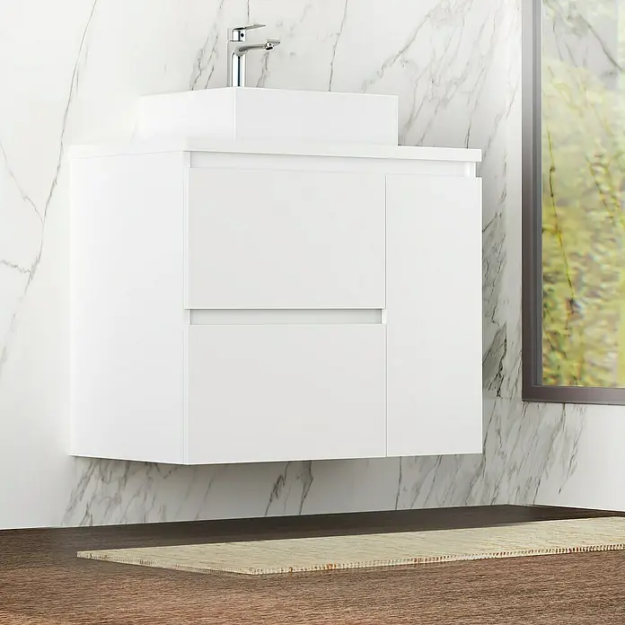 Mueble de lavabo Farbe - 46 x 70 x 66 cm, Blanco seda, Mate - Foto ambiente