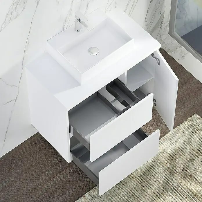 Mueble de lavabo Farbe - 46 x 70 x 66 cm, Blanco seda, Mate - Foto ambiente