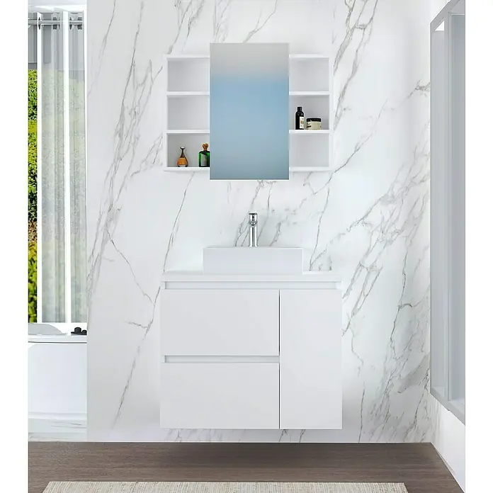 Mueble de lavabo Farbe - 46 x 80 x 66 cm, Blanco seda, Mate - Foto ambiente
