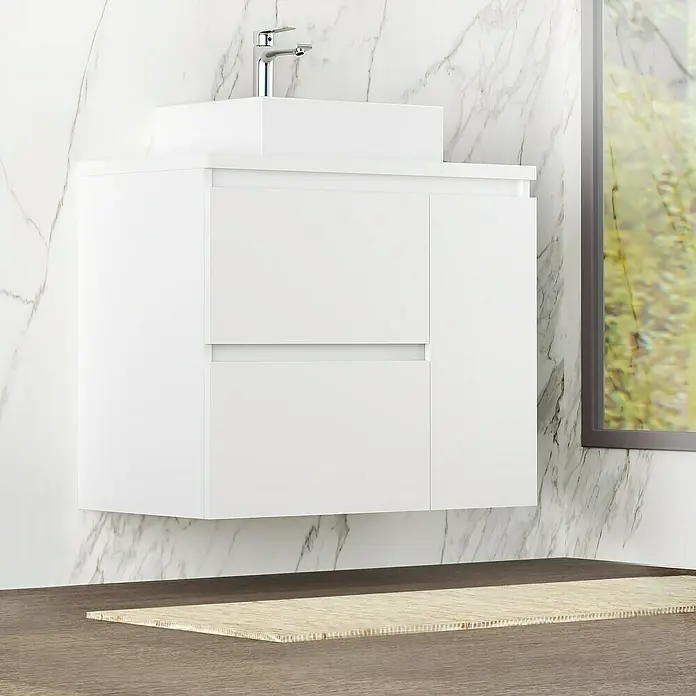 Mueble de lavabo Farbe - 46 x 80 x 66 cm, Blanco seda, Mate - Foto ambiente