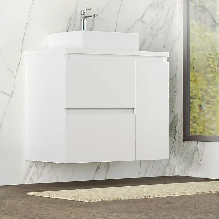 Mueble de lavabo Farbe - 46 x 90 x 66 cm, Blanco seda, Mate - Foto ambiente