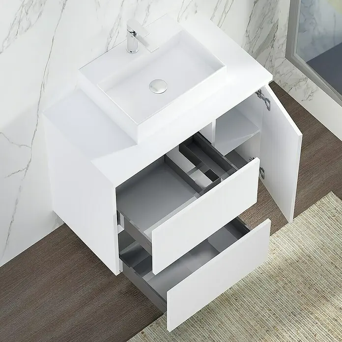 Mueble de lavabo Farbe - 46 x 90 x 66 cm, Blanco seda, Mate - Foto ambiente