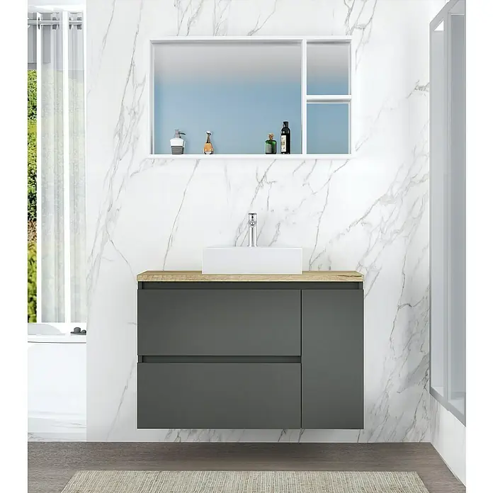Mueble de lavabo Farbe - 46 x 90 x 66 cm, Antracita, Mate - Foto ambiente