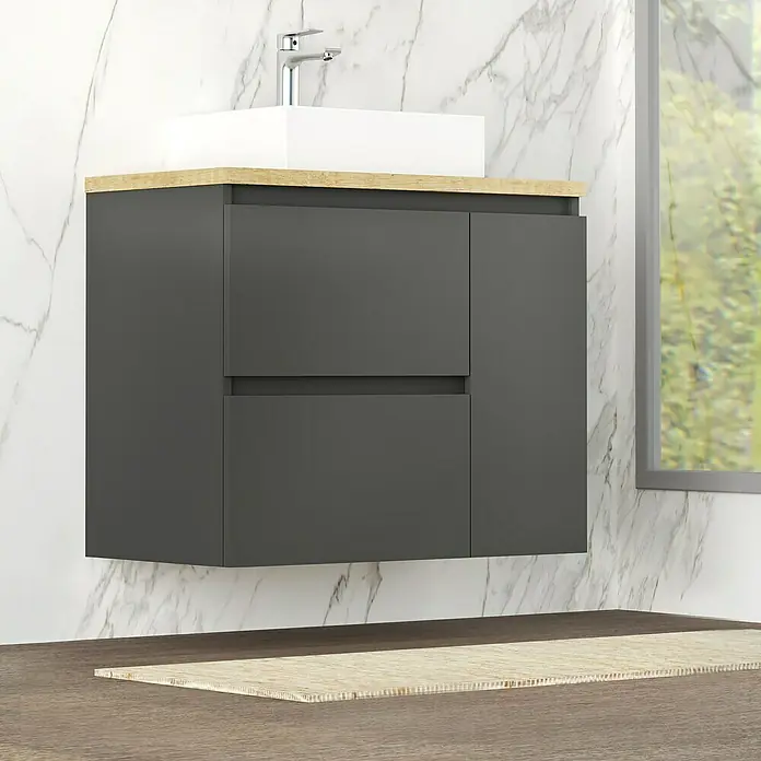 Mueble de lavabo Farbe - 46 x 70 x 66 cm, Antracita, Mate - Foto ambiente
