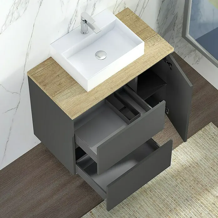 Mueble de lavabo Farbe - 46 x 70 x 66 cm, Antracita, Mate - Foto ambiente