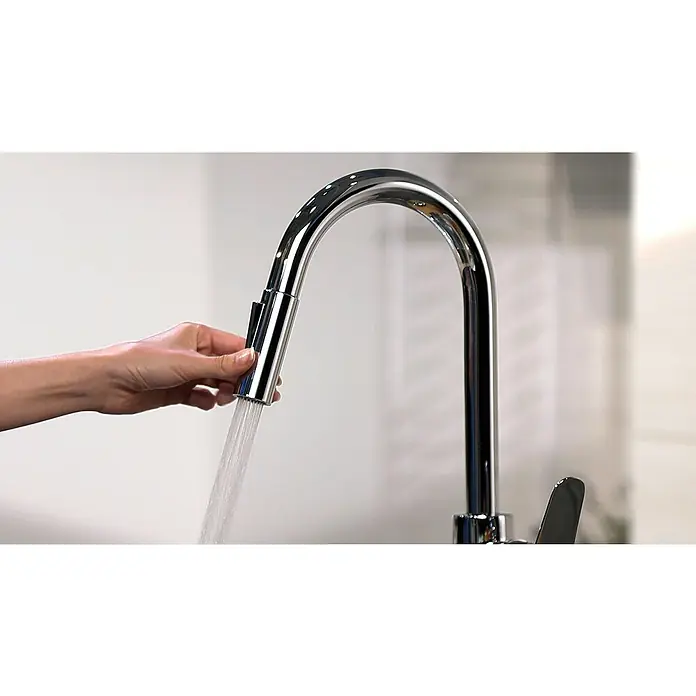 Hansgrohe Grifo de cocina Focus M41 - Cromo, Brillante, Grifo extraíble - Primer plano