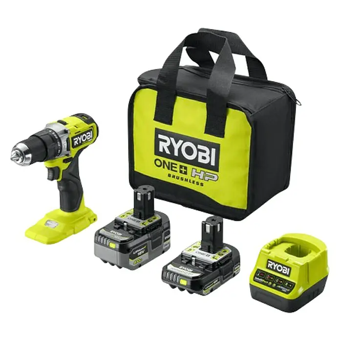 Ryobi ONE+HP Taladro atornillador percutor de batería RPD18C-242S - 18 V, 2 baterías, 2 Ah - 4 Ah, Número de revoluciones de marcha en vacío: 450 r.p.m. - 1.700 r.p.m. - Vista angular