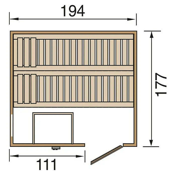 Weka Elementsauna Halmstad 2 - Ohne Ofen, Material Tür: Massivholz, 177 x 194 x 199 cm - Skizze