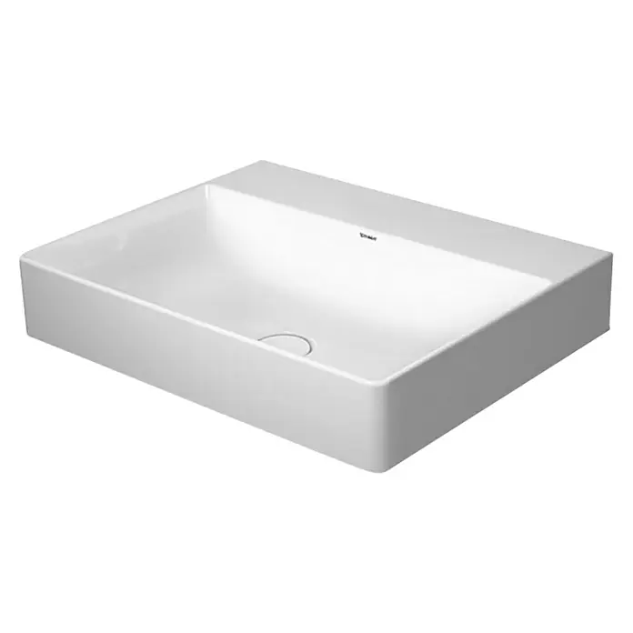 Duravit DuraSquare Waschtisch - 60 x 47 cm, Mit schmutzabweisender Glasur, Hahnloch: Ohne, Ohne Überlauf, Weiß, Ungeschliffen - Diagonale Ansicht