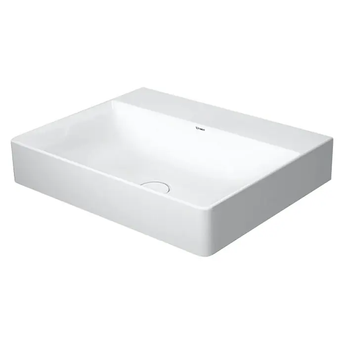 Duravit DuraSquare Waschbecken - 45 x 35 cm, Ohne Spezialglasur, Hahnloch: Ohne, Ohne Überlauf, Weiß, Ungeschliffen - Diagonale Ansicht