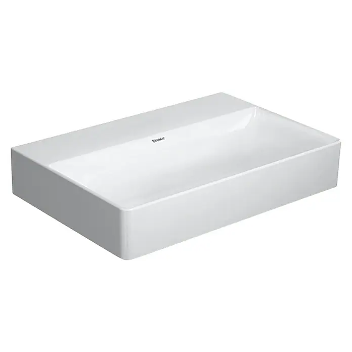 Duravit DuraSquare Waschtisch Compact - 60 x 40 cm, Ohne Spezialglasur, Hahnloch: Ohne, Ohne Überlauf, Weiß, Ungeschliffen - Diagonale Ansicht
