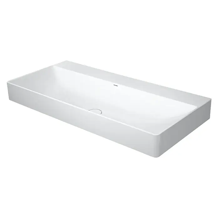 Duravit DuraSquare Waschtisch - 100 x 47 cm, Mit schmutzabweisender Glasur, Hahnloch: Ohne, Ohne Überlauf, Weiß, Geschliffen - Diagonale Ansicht