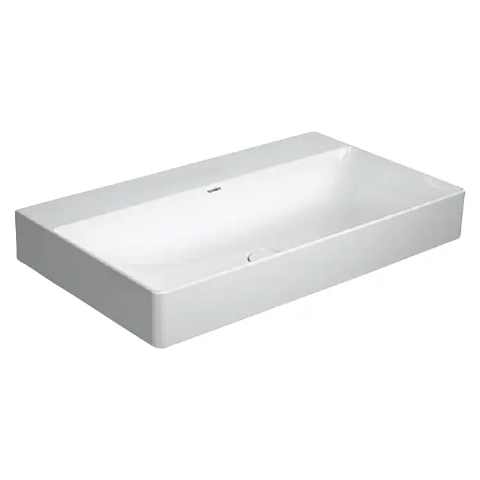 Duravit DuraSquare Waschtisch - 80 x 47 cm, Ohne Spezialglasur, Hahnloch: Ohne, Ohne Überlauf, Weiß, Ungeschliffen - Diagonale Ansicht