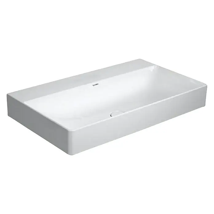 Duravit DuraSquare Waschbecken - 45 x 35 cm, Mit schmutzabweisender Glasur, Hahnloch: Ohne, Ohne Überlauf, Weiß, Ungeschliffen - Diagonale Ansicht