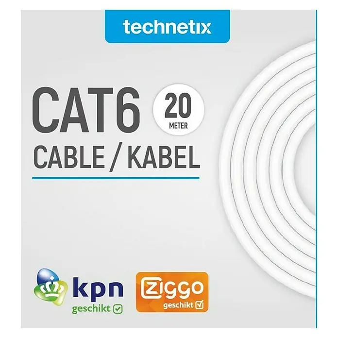 Technetix Netwerkkabel 20 m - 20 m, Rond, Wit - Vooraanzicht