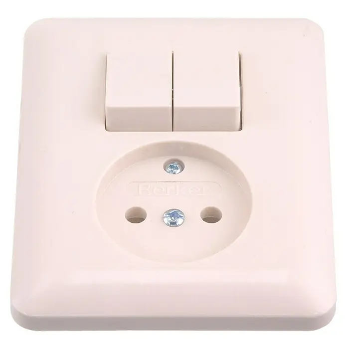 Combinatie wandcontactdoos/schakelaar serie, zonder randaarde - Kunststof, Wit, Zonder aarding - Diagonaal zicht