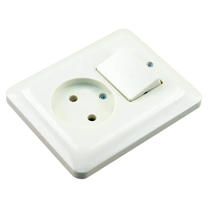 Q-Link Combinatie wandcontactdoos/schakelaar wissel - Wisselschakelaar, Zonder aarding - Diagonaal zicht