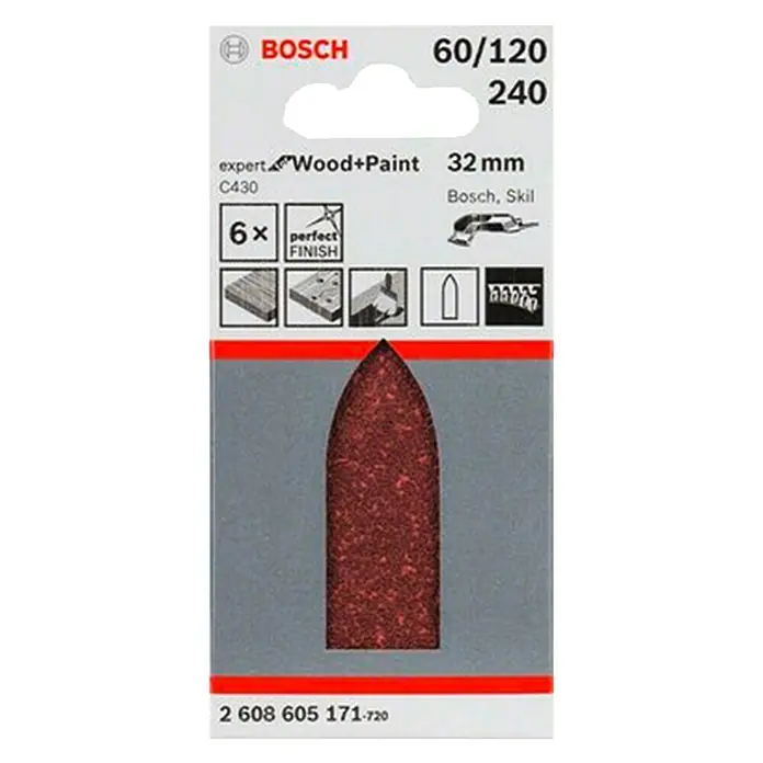 Bosch Schuurbladenset Expert for Wood and Paint C430 - 6 st., Korreling: 60/120/240 - Vooraanzicht