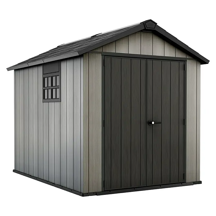 Keter Caseta para jardín Oakland 759 - Ancho exterior incluido el voladizo del techo: 229 cm, Profundidad exterior incluido el voladizo del techo: 287 cm, Plástico, Antracita/gris, Área: 5,49 m² - Vista angular