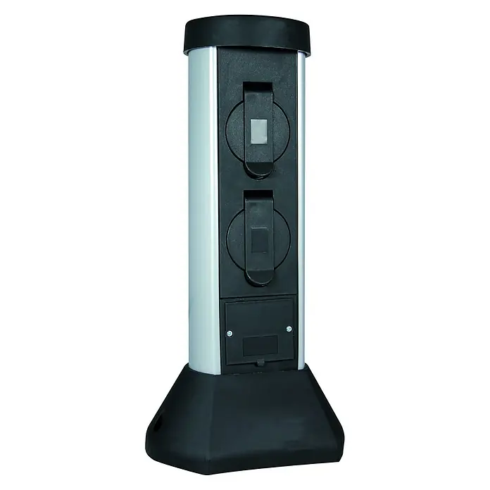 REV Energiesäule SilverCraft - 2-fach, Schwarz, Max. Anschlussleistung: 3.500 W - Diagonale Ansicht