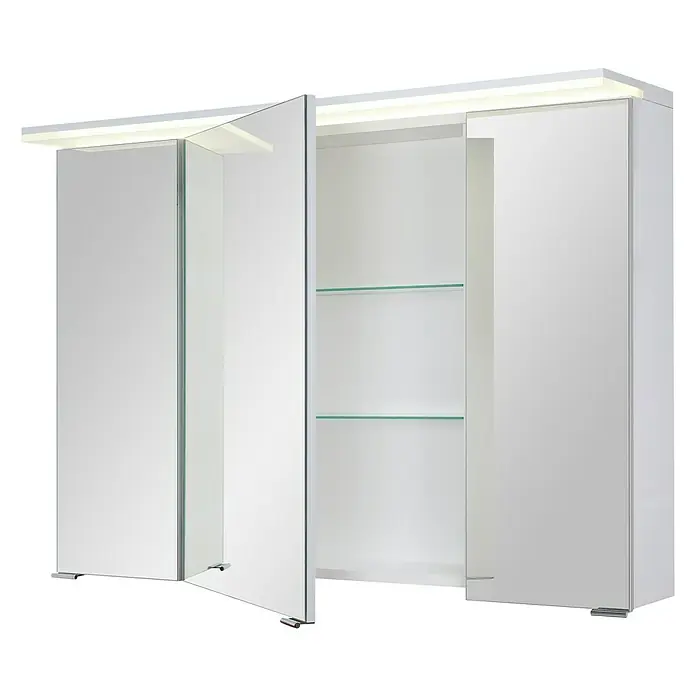 Riva Matrix LED-Spiegelschrank - B x H: 100 x 72,4 cm, Mit Beleuchtung, Holz, Weiß - Diagonale Ansicht