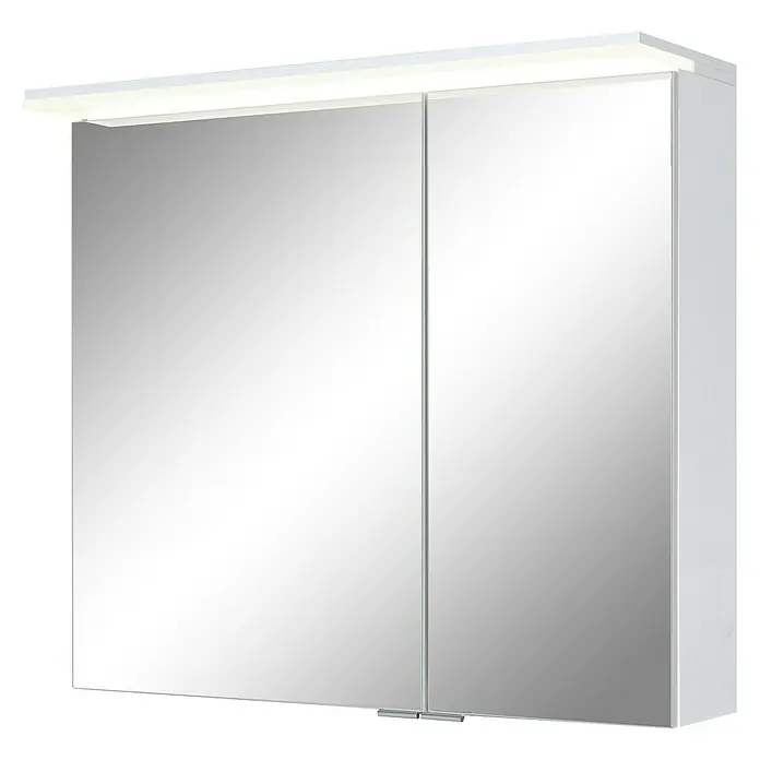 Riva Matrix LED-Spiegelschrank - B x H: 80 x 72,4 cm, Mit Beleuchtung, Holz, Weiß - Diagonale Ansicht