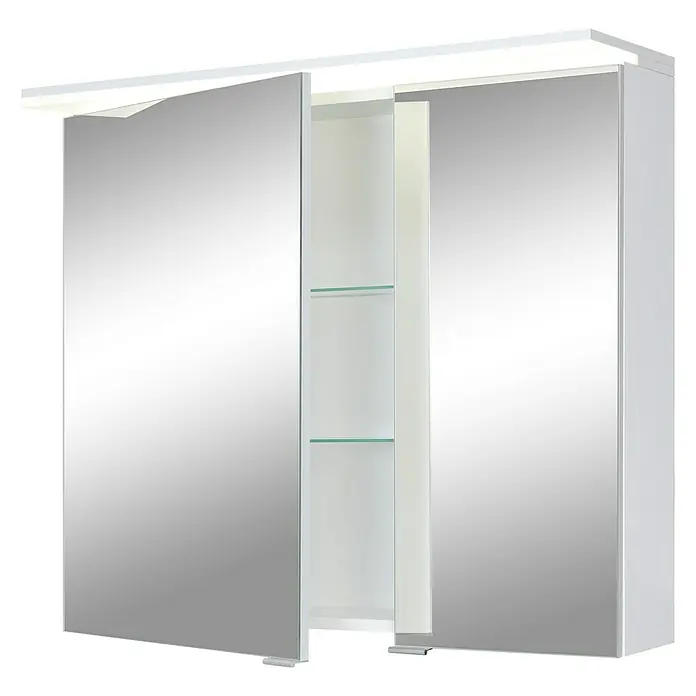 Riva Matrix LED-Spiegelschrank - B x H: 80 x 72,4 cm, Mit Beleuchtung, Holz, Weiß - Diagonale Ansicht