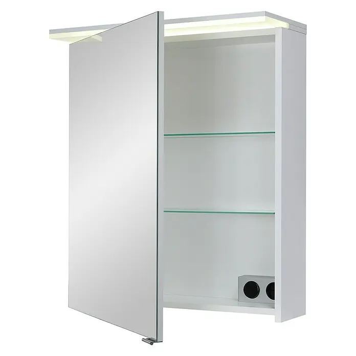 Riva Matrix LED-Spiegelschrank - B x H: 60 x 72,4 cm, Mit Beleuchtung, Holz, Weiß - Diagonale Ansicht