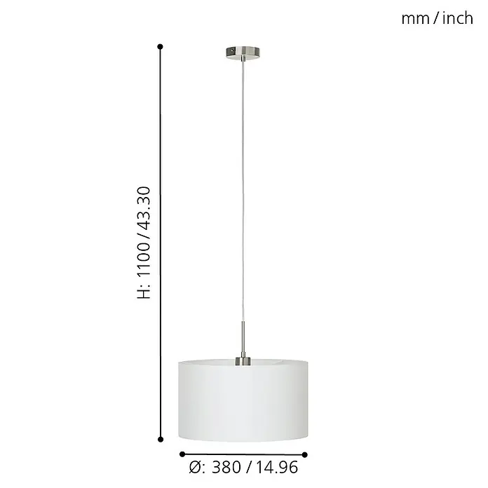 Eglo Pasteri Pendelleuchte rund - Durchmesser: 380 mm, Farbe Schirm: Weiß - Skizze