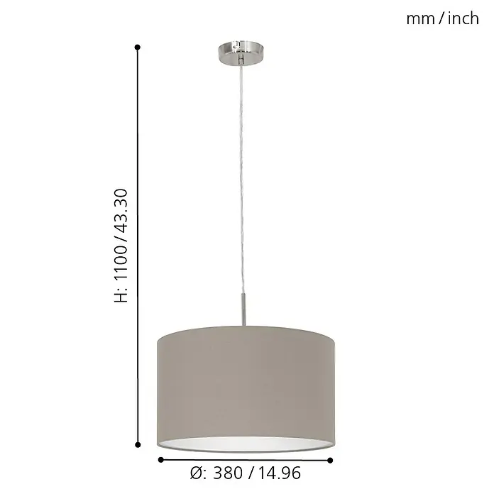 Eglo Pasteri Pendelleuchte rund - Durchmesser: 380 mm, Farbe Schirm: Taupe - Skizze