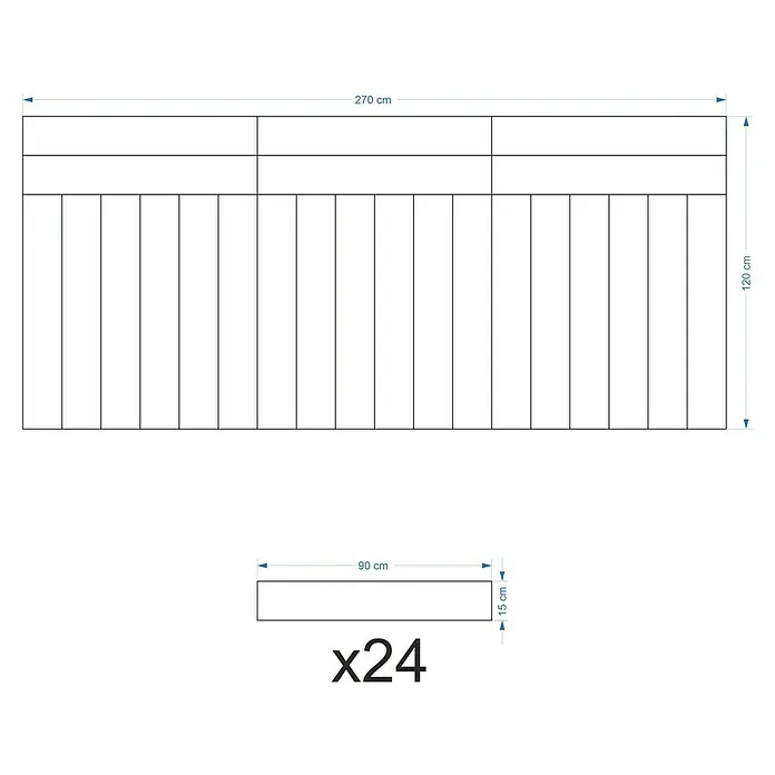 Fllow Deko-Wandpolster Set Velvet B3 - 270 x 150 cm, Grün - Skizze