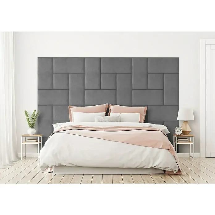 Fllow Deko-Wandpolster Set Velvet A4 - 270 x 150 cm, Grau - Stimmungsaufnahme