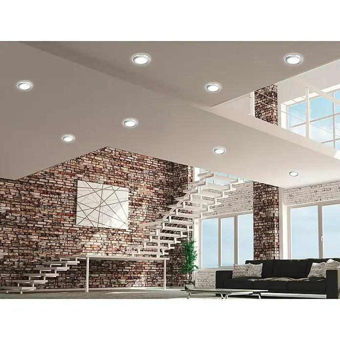 Trio Lighting Downlight LED empotrable redondo Aura - 10 W, Ø x Al: 14,8 x 3,8 cm, Cromo, Blanco cálido - Foto ambiente