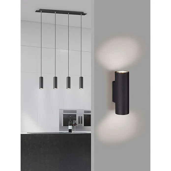 Trio Lighting Marley Aplique de pared redondo - 70 W, Negro, GU10 - Foto ambiente