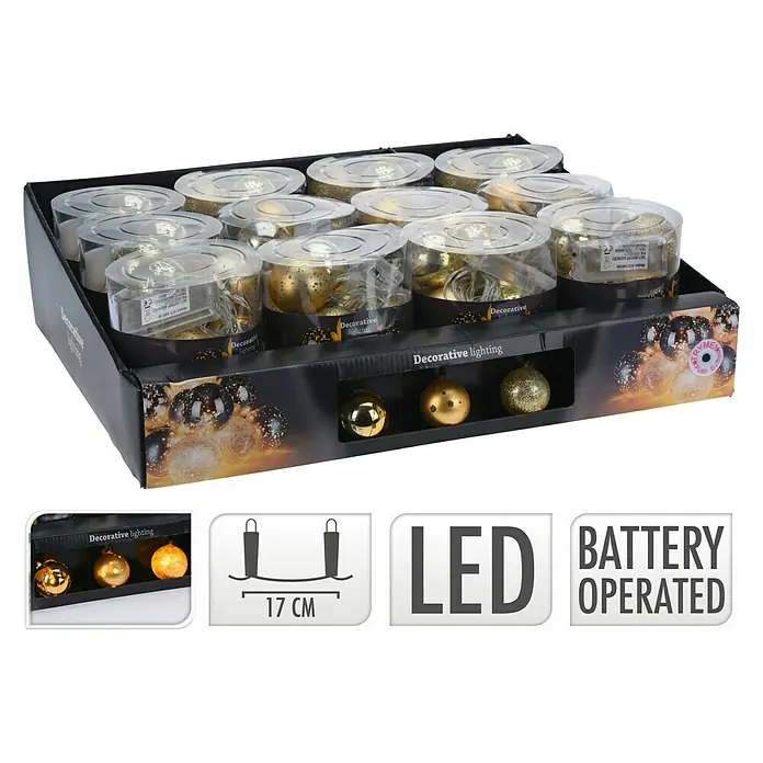 Guirnalda LED - Para interior, 10 luces, 183 cm, Blanco cálido, Oro - Vista angular