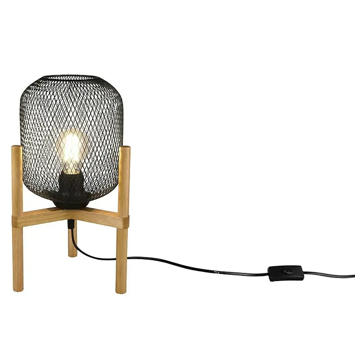 Trio Lighting Lámpara de sobremesa Calimero - 40 W, L x An x Al: 22 x 22 x 37 cm, Negro/Marrón, E27 - Vista frontal