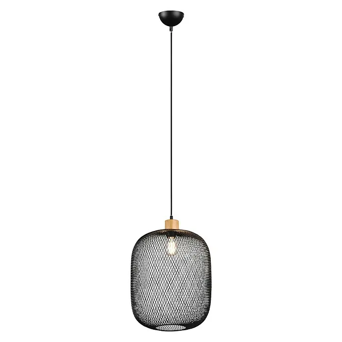Trio Lighting Lámpara colgante redonda Calimero - 40 W, Ø x Al: 33 x 150 cm, Negro/Marrón, E27 - Vista frontal