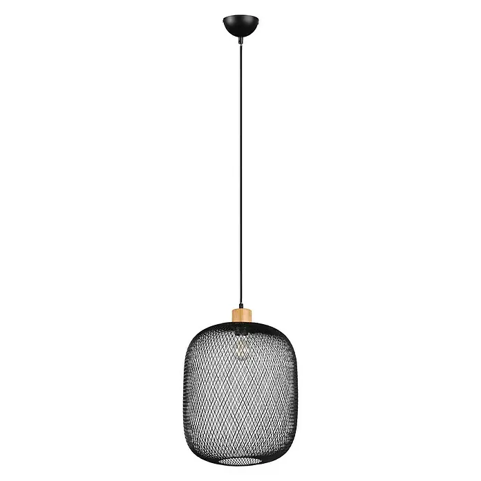 Trio Lighting Lámpara colgante redonda Calimero - 40 W, Ø x Al: 33 x 150 cm, Negro/Marrón, E27 - Vista frontal