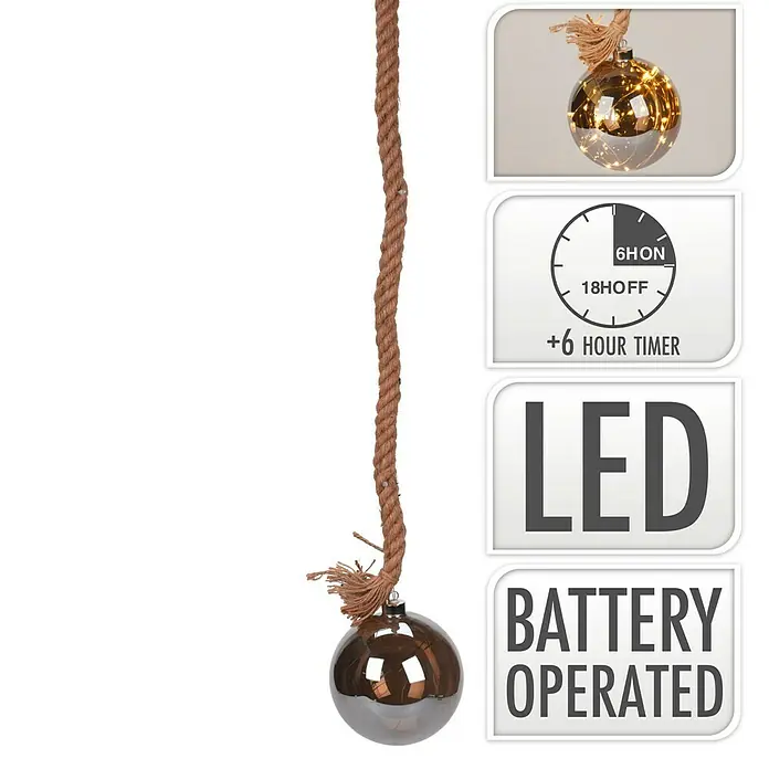 Bola decorativa LED con cuerda - Diámetro: 15 cm, Altura: 100 cm - Vista frontal