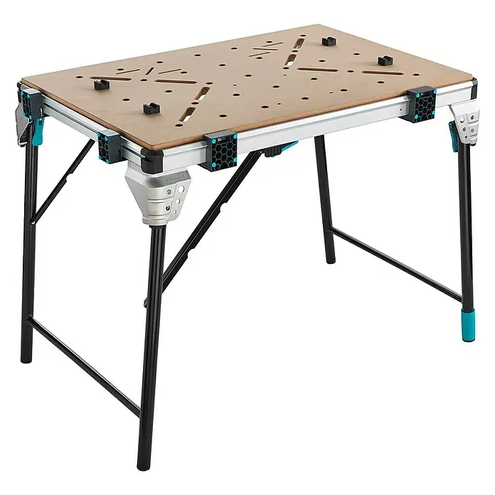 Wolfcraft Werkbank Master Work 1600 - L x B x H: 76,5 x 110 x 86,3 cm, Belastbarkeit: 120 kg - Diagonale Ansicht