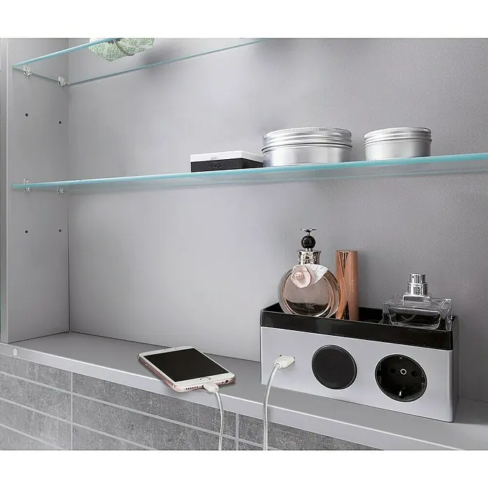Camargue Stella LED-Spiegelschrank - B x H: 60 x 73,7 cm, Anschlag: Rechts, Mit eckigen Kanten, Spanplatte, Weiß - Stimmungsaufnahme