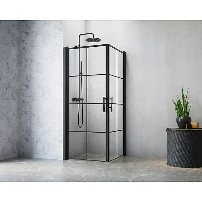 Camargue Göteborg Eckdusche G4+G3 - L x B x H: 90 x 100 x 202,2 cm, Beschichtet, Stärke: 6 mm, Schwarz - Stimmungsaufnahme