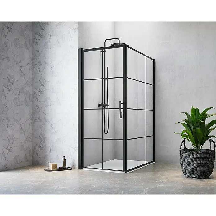 Camargue Göteborg Eckdusche G4+G14 - L x B x H: 140 x 100 x 202,2 cm, Beschichtet, Stärke: 6 mm, Schwarz - Stimmungsaufnahme
