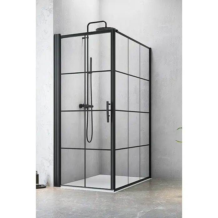 Camargue Göteborg Eckdusche G4+G14 - L x B x H: 140 x 100 x 202,2 cm, Beschichtet, Stärke: 6 mm, Schwarz - Stimmungsaufnahme