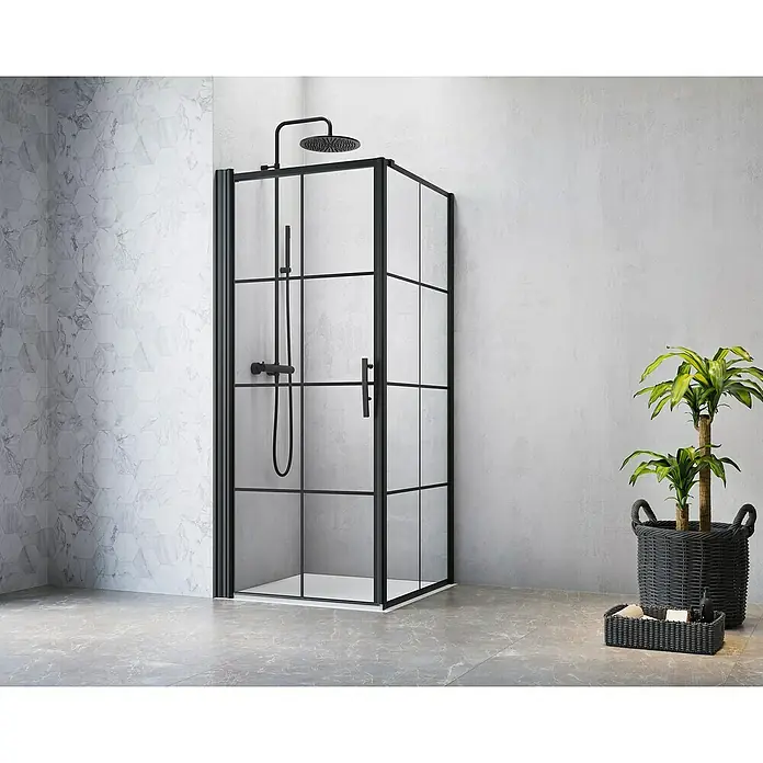 Camargue Göteborg Eckdusche G4+G7 - L x B x H: 90 x 100 x 202,2 cm, Beschichtet, Stärke: 6 mm, Schwarz - Stimmungsaufnahme