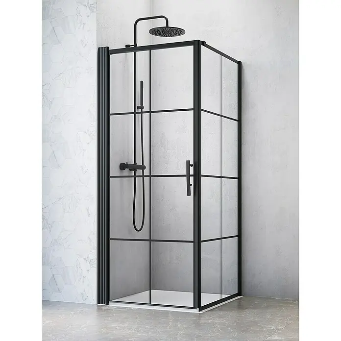 Camargue Göteborg Eckdusche G4+G7 - L x B x H: 90 x 100 x 202,2 cm, Beschichtet, Stärke: 6 mm, Schwarz - Stimmungsaufnahme