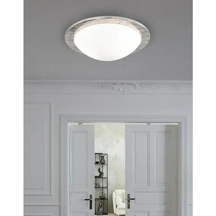 Honsel Leuchten Deckenleuchte rund Nantes - 80 W, Ø x H: 380 mm x 12 cm, Nickel, E27 - Stimmungsaufnahme