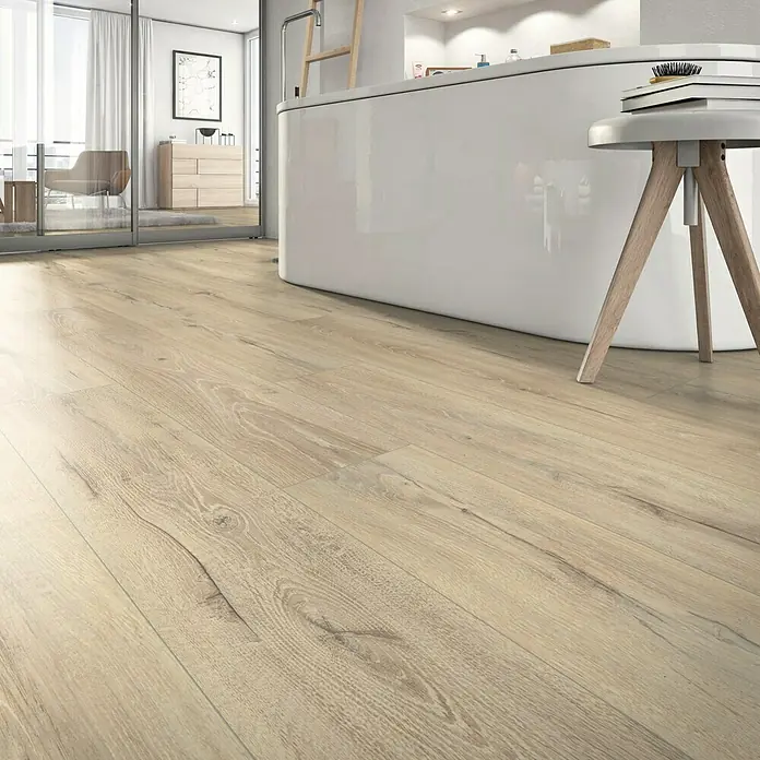 Egger Home Aqua+ Laminat Chester Eiche beige - 1.292 x 193 x 8 mm, Landhausdiele - Stimmungsaufnahme